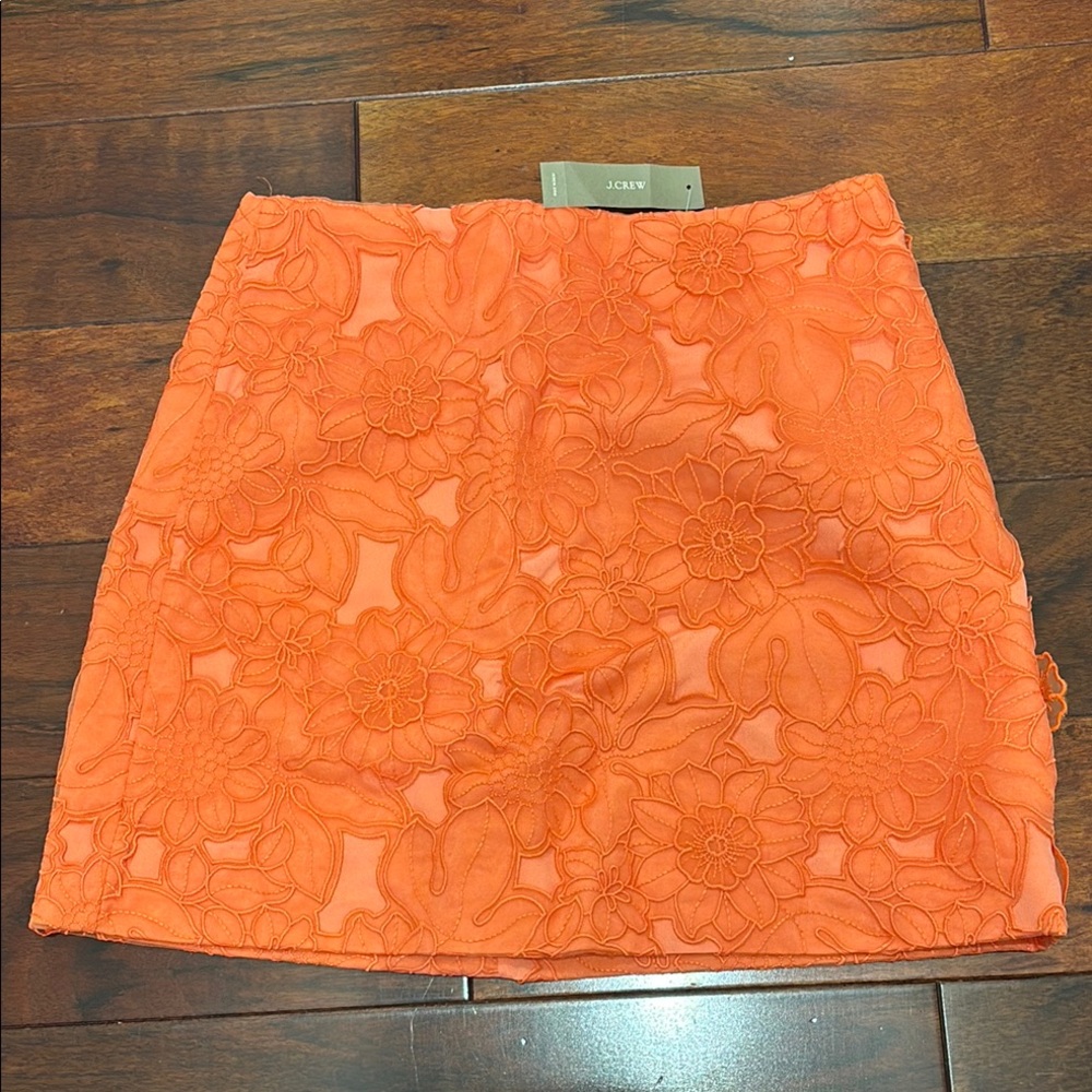 J. Crew Orange Floral Lace Mini Skirt